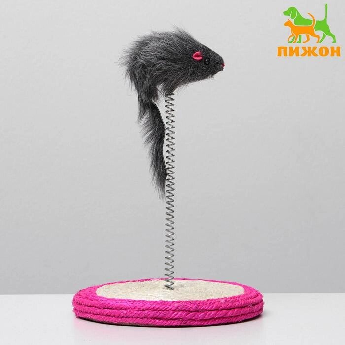 Дразнилка для кошек "Мышь на сизалевой подставке", 15 х 23 см, микс цветов от компании Интернет - магазин Flap - фото 1
