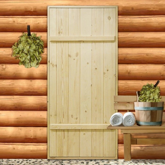 Дверной блок для бани, 16080см, из сосны, на клиньях, массив, "Добропаровъ" от компании Интернет - магазин Flap - фото 1