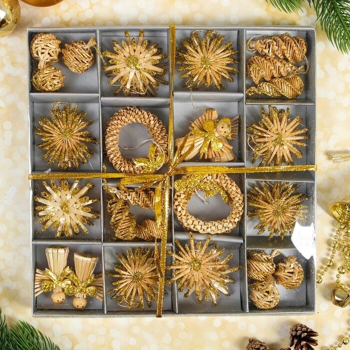 Эко-декор в подарочной упаковке «Волшебный праздник», золото, 36 элементов от компании Интернет - магазин Flap - фото 1
