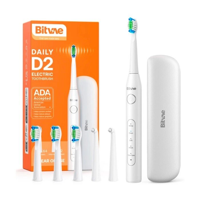Электрическая зубная щетка Bitvae D2 Daily Toothbrush, звуковая, 40000 дв/мин, 4 насадки от компании Интернет - магазин Flap - фото 1