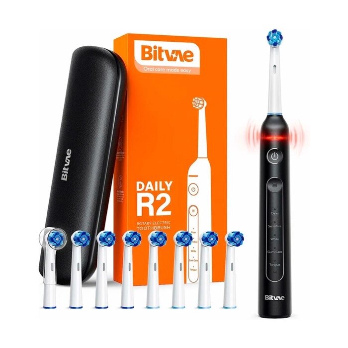 Электрическая зубная щетка Bitvae R2 Rotary E- Toothbrush, вибрационная, от АКБ, чёрная от компании Интернет - магазин Flap - фото 1