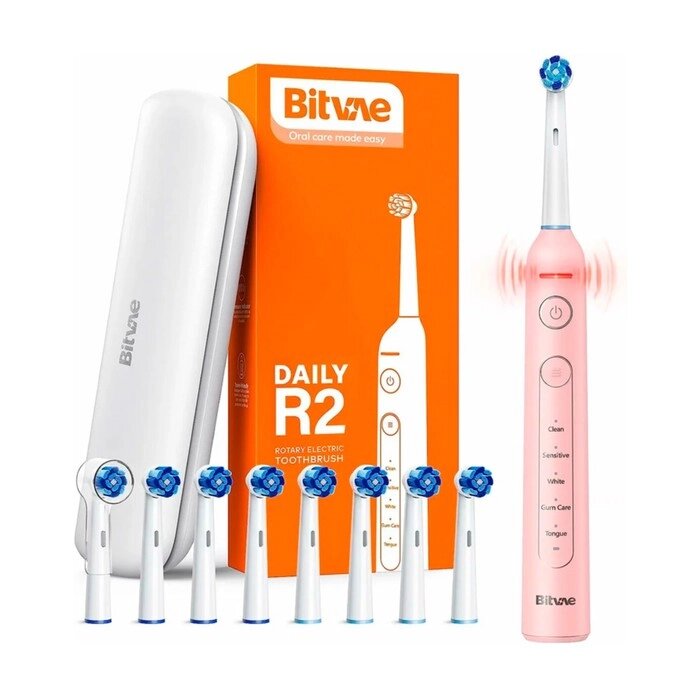 Электрическая зубная щетка Bitvae R2 Rotary E- Toothbrush, вибрационная, от АКБ, розовая от компании Интернет - магазин Flap - фото 1