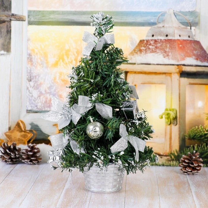 Ёлка декор "Новогодний восторг" 30 см, пуансетия серебро от компании Интернет - магазин Flap - фото 1