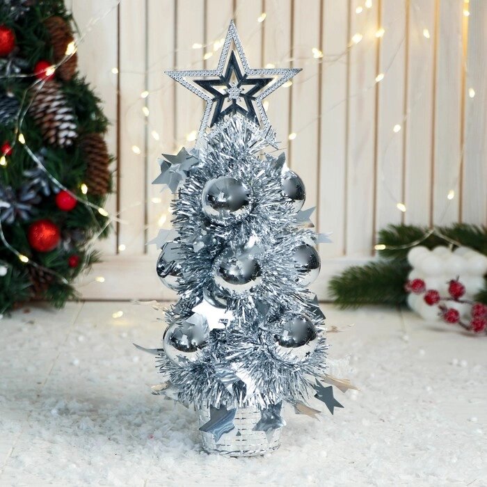 Ёлка декор "Праздничная" 10х26 см, серебро от компании Интернет - магазин Flap - фото 1