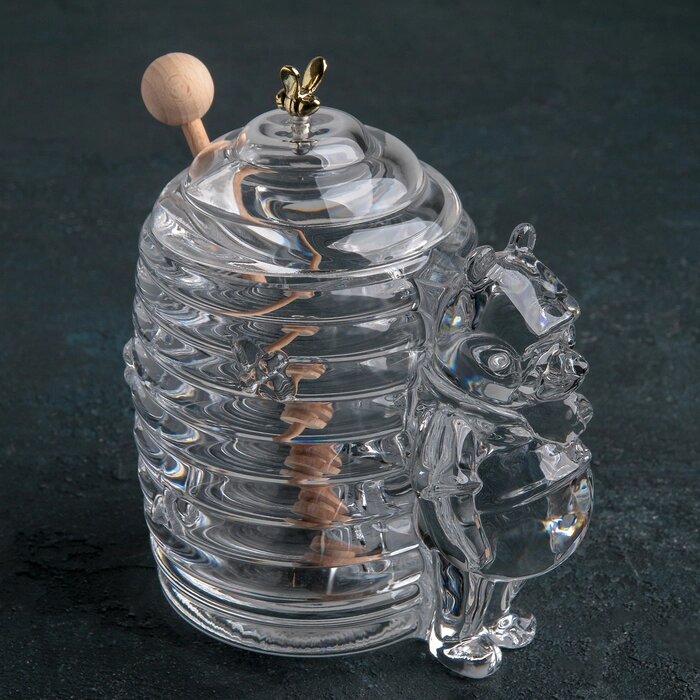 Ёмкость хрустальная для мёда «Мишка с ульем», 250 мл, h=15 см от компании Интернет - магазин Flap - фото 1