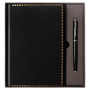 Ежедневник недатированный А5, 80 листов, линия, обложка кожзам, с ручкой, в подарочной коробке, черный