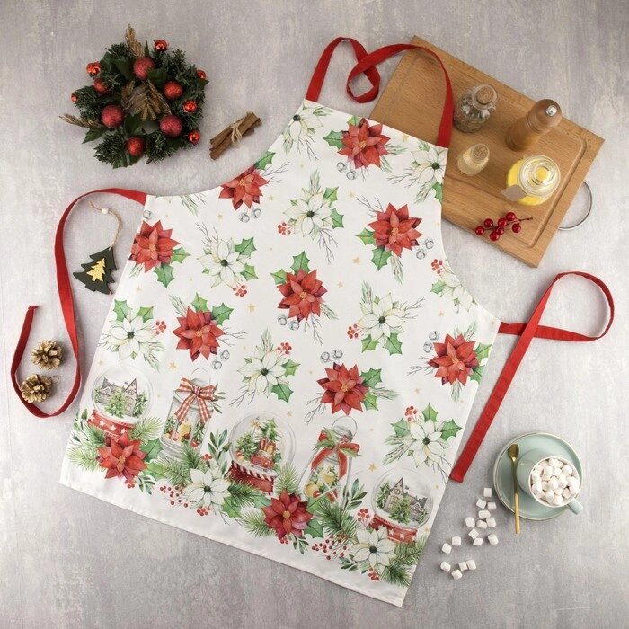 Фартук "Этель" Christmas red flowers 60х70см, 100% хл, саржа 190 гр/м2 от компании Интернет - магазин Flap - фото 1