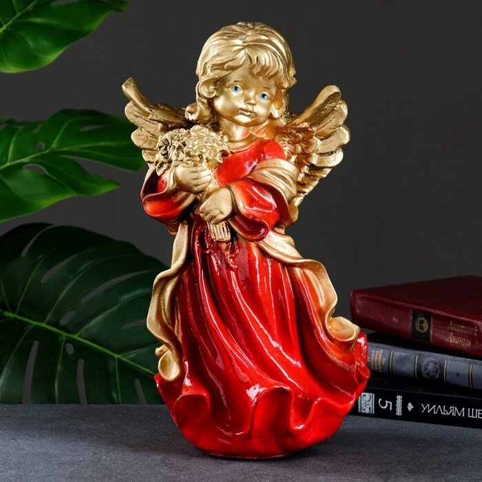 Фигура "Ангел в платье ассорти с букетом" золото 20х20х35см от компании Интернет - магазин Flap - фото 1