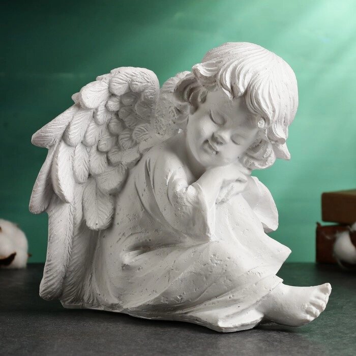 Фигура "Ангелочек с крыльями сидит" белый, 17х20х25см от компании Интернет - магазин Flap - фото 1