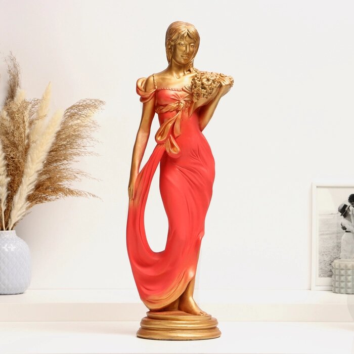 Фигура "Девушка с букетом" бронза/красный, 20х15х56см от компании Интернет - магазин Flap - фото 1