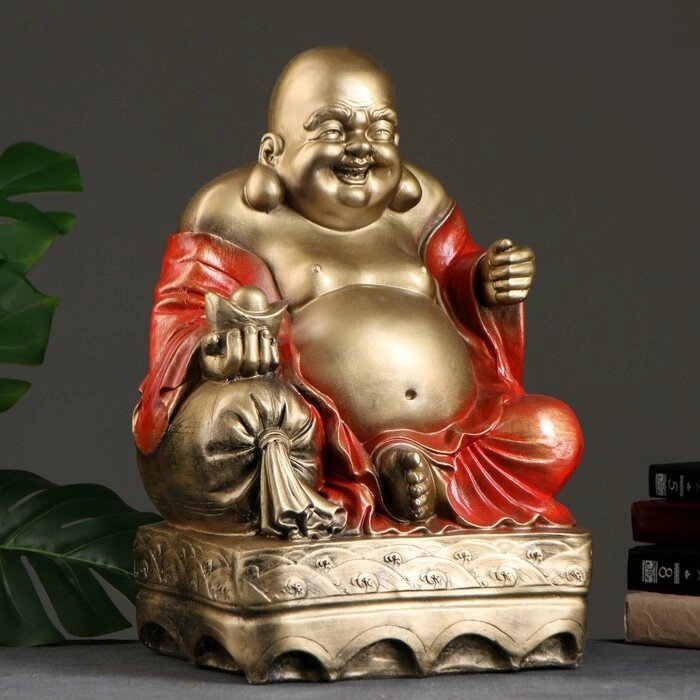 Фигура  "Хотей сидя большой" бронза, красный, 32х25х51см от компании Интернет - магазин Flap - фото 1