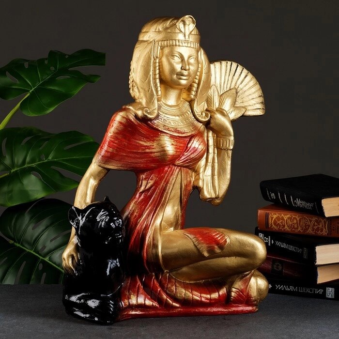 Фигура "Клеопатра с пантерой сидя большая" бронза/красный, 21х39х51см от компании Интернет - магазин Flap - фото 1