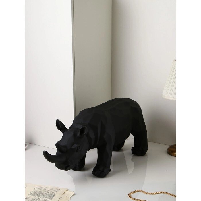 Фигура "Носорог", геометрия, полистоун, 34 см, чёрный матовый, 1 сорт, Иран от компании Интернет - магазин Flap - фото 1