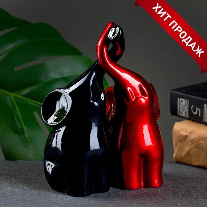 Фигура "Пара слонов" черный/бордовый, 7х12х16см от компании Интернет - магазин Flap - фото 1