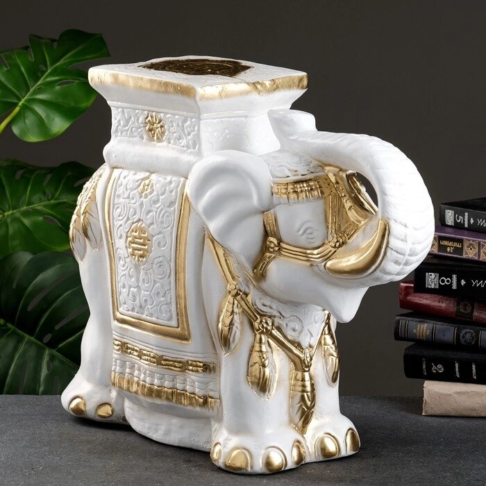 Фигура - подставка "Слон" бело-золотой, 21х54х43см от компании Интернет - магазин Flap - фото 1