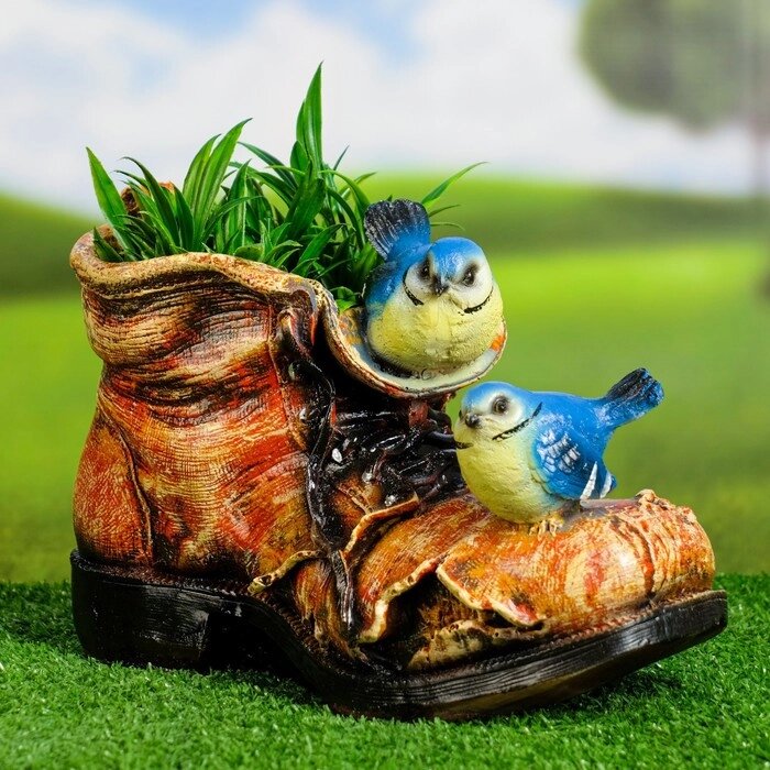 Фигурное кашпо "Ботинок с двумя птичками" 18х14см от компании Интернет - магазин Flap - фото 1