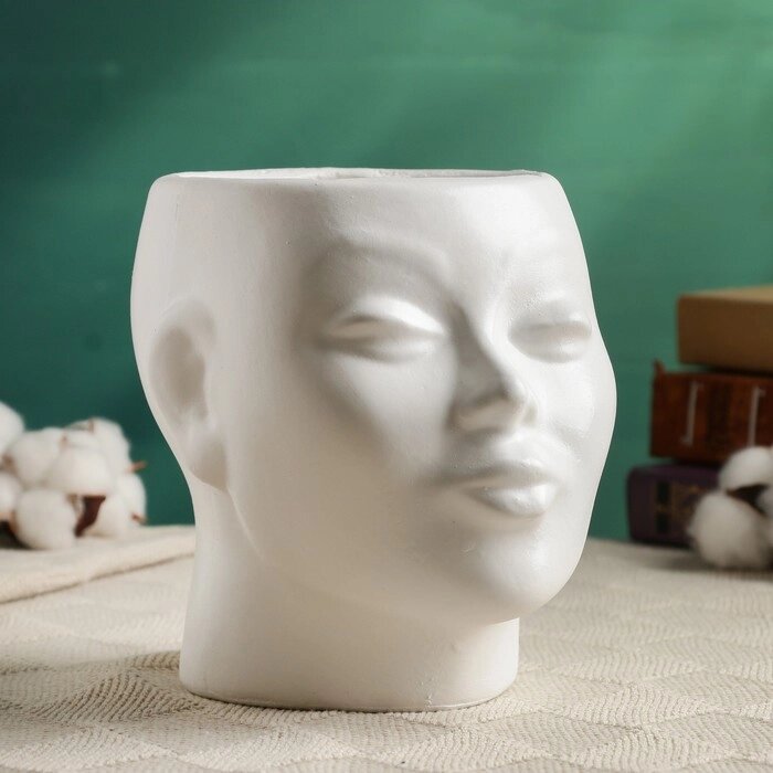 Фигурное кашпо "Голова девушки" белое, 16х14х16см от компании Интернет - магазин Flap - фото 1
