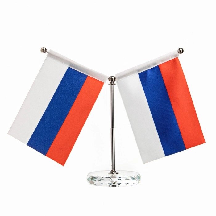 Флаг России настольный, с двумя флажками 8 х 11 см, круг, 16.5 х 12 см от компании Интернет - магазин Flap - фото 1