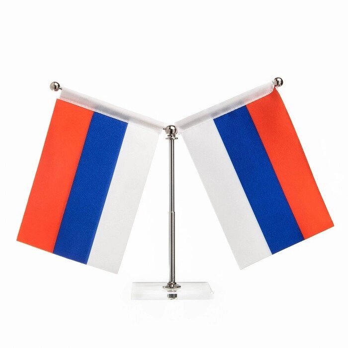 Флаг России настольный, с двумя флажками 8 х 11 см, квадрат, 16.5 х 12 см от компании Интернет - магазин Flap - фото 1
