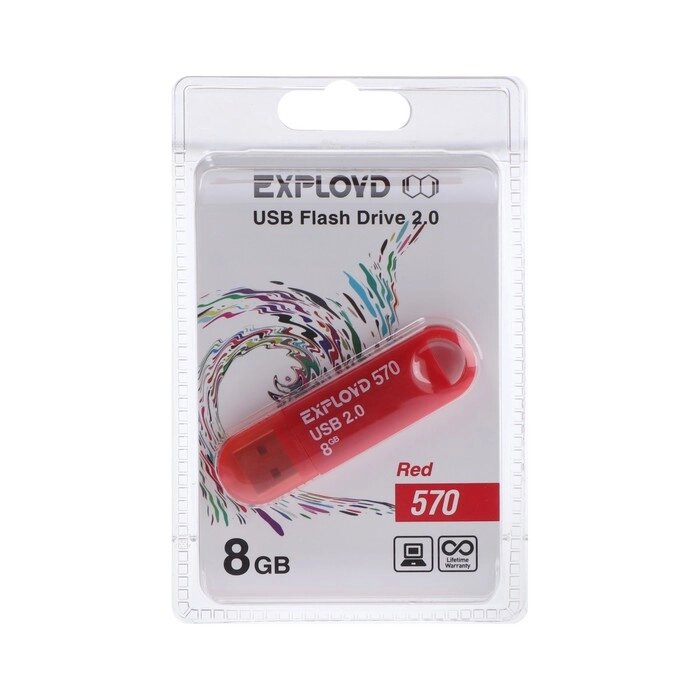 Флешка Exployd 570, 8 Гб, USB2.0, чт до 15 Мб/с, зап до 8 Мб/с, красная от компании Интернет - магазин Flap - фото 1