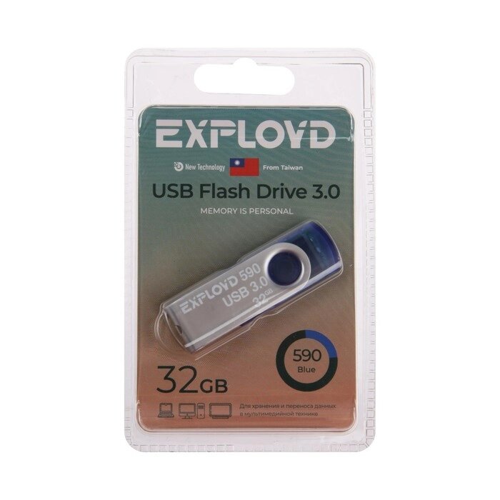Флешка Exployd 590, 32 Гб, USB3.0, чт до 70 Мб/с, зап до 20 Мб/с, синяя от компании Интернет - магазин Flap - фото 1
