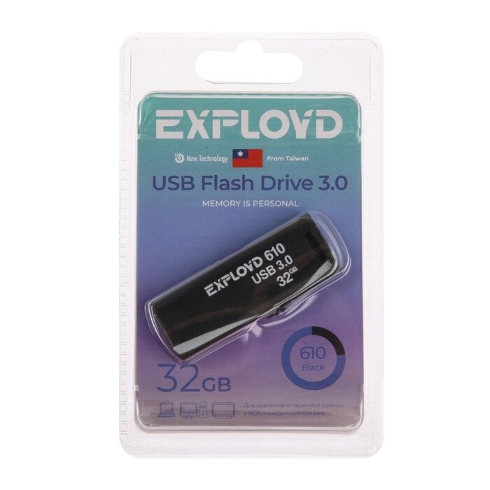 Флешка Exployd 610, 32 Гб, USB3.0, чт до 70 Мб/с, зап до 20 Мб/с, черная от компании Интернет - магазин Flap - фото 1