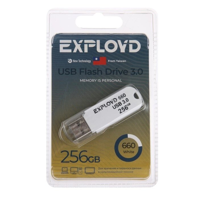 Флешка Exployd 660, 256 Гб, USB3.0, чт до 70 Мб/с, зап до 20 Мб/с, белая от компании Интернет - магазин Flap - фото 1