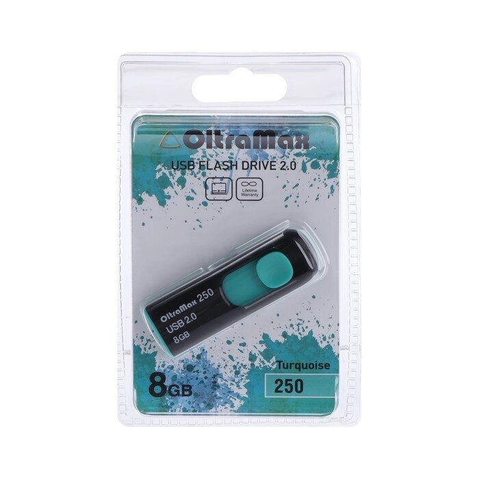 Флешка OltraMax 250, 8 Гб, USB2.0, чт до 15 Мб/с, зап до 8 Мб/с, бирюзовая от компании Интернет - магазин Flap - фото 1
