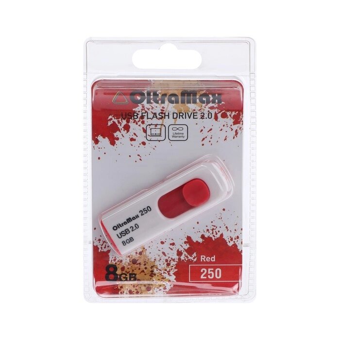 Флешка OltraMax 250, 8 Гб, USB2.0, чт до 15 Мб/с, зап до 8 Мб/с, красная от компании Интернет - магазин Flap - фото 1