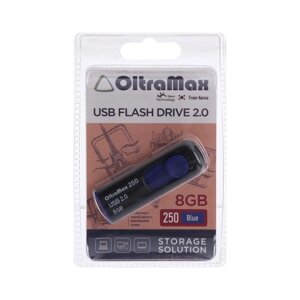 Флешка OltraMax 250, 8 Гб, USB2.0, чт до 15 Мб/с, зап до 8 Мб/с, синяя