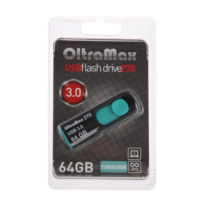 Флешка OltraMax 270, 64 Гб, USB3.0, чт до 70 Мб/с, зап до 20 Мб/с, бирюзовая от компании Интернет - магазин Flap - фото 1