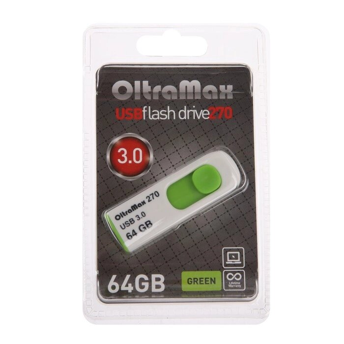 Флешка OltraMax 270, 64 Гб, USB3.0, чт до 70 Мб/с, зап до 20 Мб/с, зеленая от компании Интернет - магазин Flap - фото 1