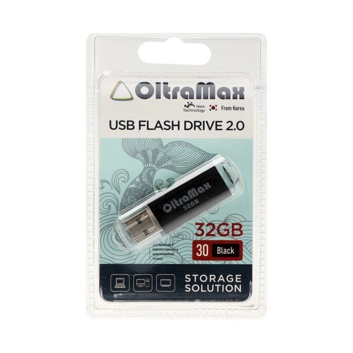 Флешка OltraMax 30, 32 Гб, USB2.0, чт до 15 Мб/с, зап до 8 Мб/с, чёрная от компании Интернет - магазин Flap - фото 1