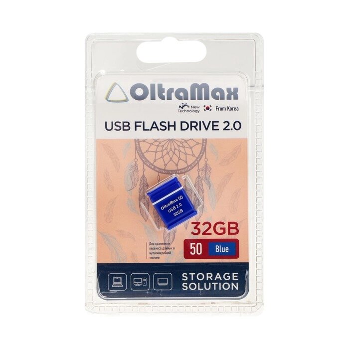 Флешка OltraMax 50, 32 Гб, USB2.0, чт до 15 Мб/с, зап до 8 Мб/с, синяя от компании Интернет - магазин Flap - фото 1