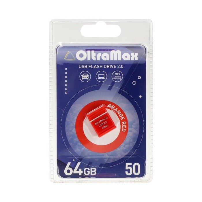 Флешка OltraMax 50, 64 Гб, USB2.0, чт до 15 Мб/с, зап до 8 Мб/с, оранжевая от компании Интернет - магазин Flap - фото 1