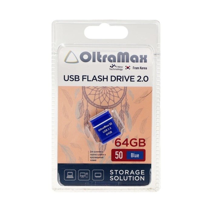 Флешка OltraMax 50, 64 Гб, USB2.0, чт до 15 Мб/с, зап до 8 Мб/с, синяя от компании Интернет - магазин Flap - фото 1