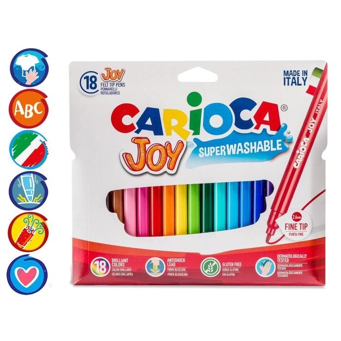 Фломастеры 18 цветов Carioca Joy, 2.6 мм, смываемые, увеличенный ресурс, суперяркие, европодвес от компании Интернет - магазин Flap - фото 1