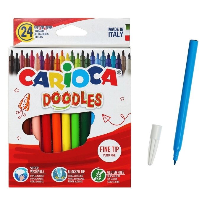 Фломастеры 24 цвета, CARIOCA "Doodles", суперсмываемые, тонкий наконечник, яркие, премиум качество от компании Интернет - магазин Flap - фото 1