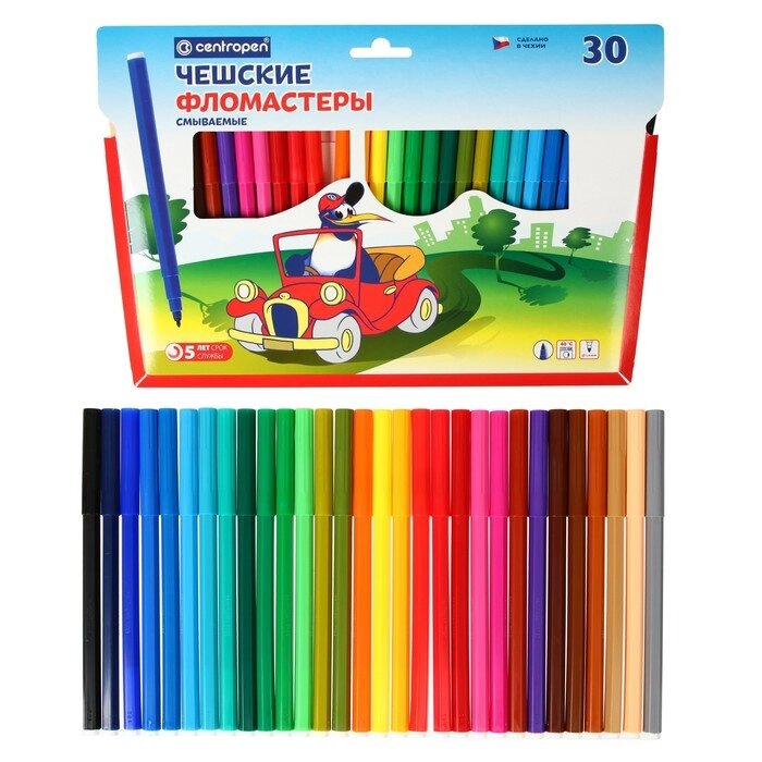 Фломастеры 30 цветов 1.8 мм Centropen 7790 "Пингвины", пластиковый конверт, линия 1.0 мм от компании Интернет - магазин Flap - фото 1