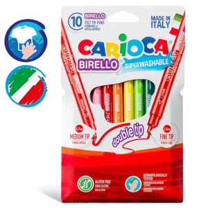 Фломастеры двусторонние 10 цветов, Carioca "Birello", 2.6 / 4.7 мм, смываемые, нетоксичные чернила, картонный конверт