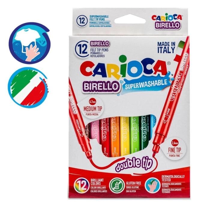 Фломастеры двусторонние 12 цветов, Carioca Birello 2.6/4.7 мм, в картонной коробке от компании Интернет - магазин Flap - фото 1