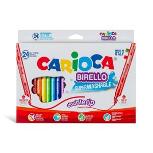 Фломастеры двусторонние 24 цвета, Carioca "Birello", 2.6 / 4.7 мм, смываемые, нетоксичные чернила, картонный конверт