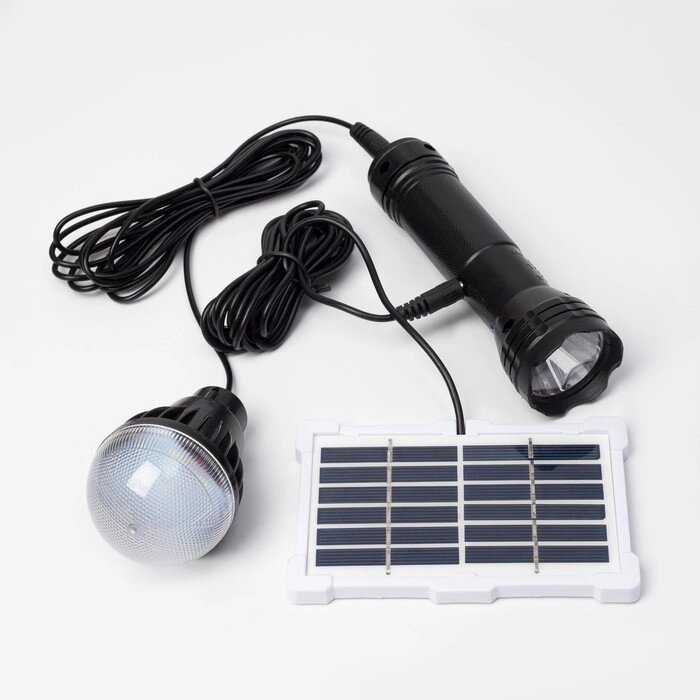 Фонарь ручной аккумуляторный 3 Вт, 1000 мАч, с солнечной панелью 1.2 Вт, 6 В и лампочкой от компании Интернет - магазин Flap - фото 1