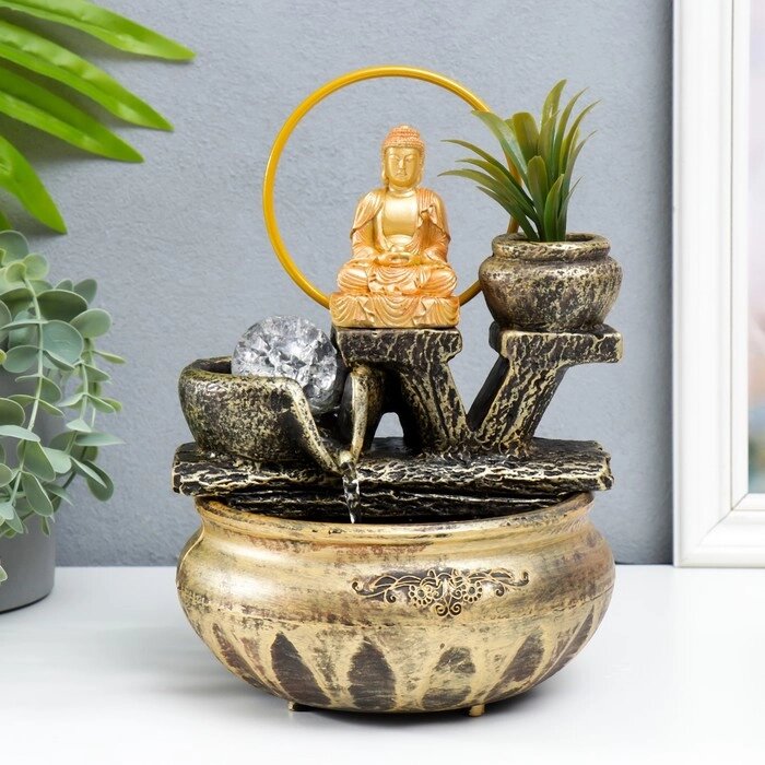 Фонтан настольный "Будда с цветком" 16х16х22 см от компании Интернет - магазин Flap - фото 1
