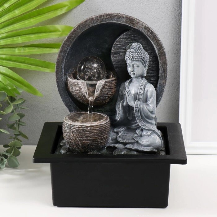 Фонтан настольный от сети, подсветка "Серый Будда у каменного фонтана" 21х17,5х26 см от компании Интернет - магазин Flap - фото 1
