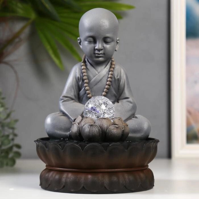 Фонтан настольный полистоун от сети свет "Маленький будда - медитация" 30х20х20 см от компании Интернет - магазин Flap - фото 1