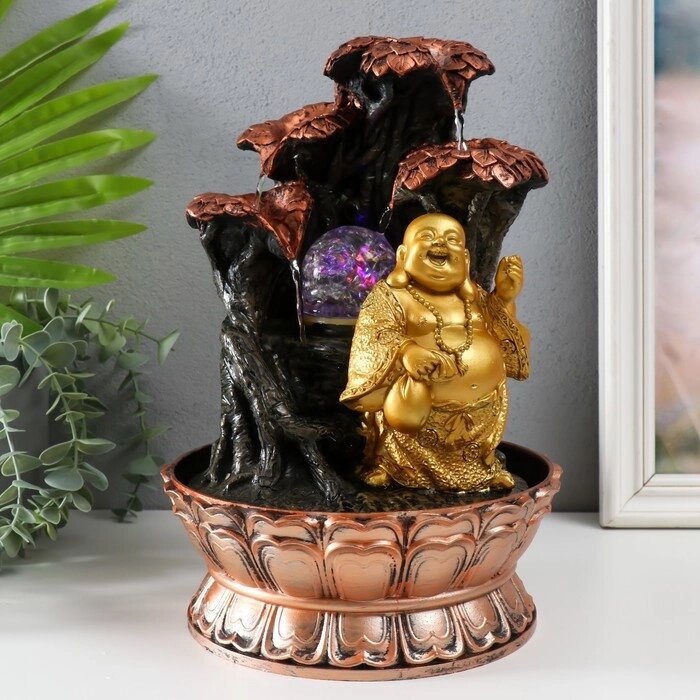 Фонтан настольный с подсветкой "Золотой хотей у дерева с фонтаном" 20,5х20,5х30 см от компании Интернет - магазин Flap - фото 1