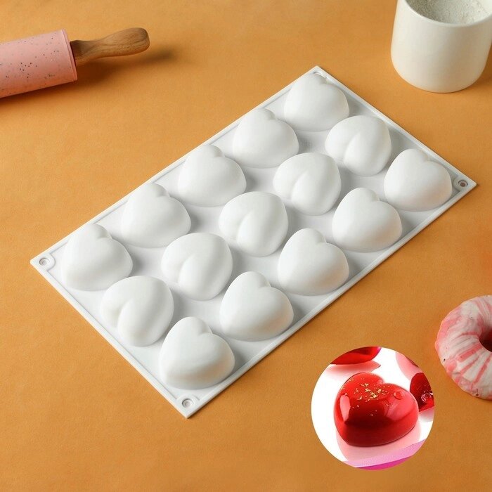 Форма для муссовых десертов и выпечки KONFINETTA «Сердца», 29,817,32,5 см, 15 ячеек (54,6 см), цвет белый от компании Интернет - магазин Flap - фото 1