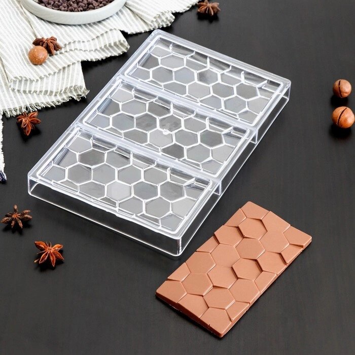 Форма для шоколада KONFINETTA «Соты», 27,517,52,5 см, 3 ячейки (15,37,5х0,8 см) от компании Интернет - магазин Flap - фото 1