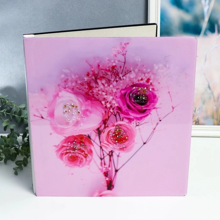Фотоальбом магнитный 20 листов "Нежный розовый букет" в коробке, дерево, стразы 34х4х33 см от компании Интернет - магазин Flap - фото 1